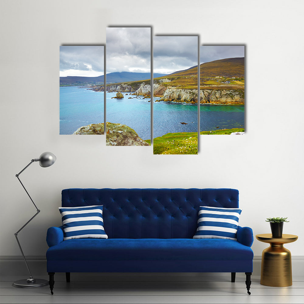 Overcast landscape of the coast at Achill Island, county Mayo, Ireland Multi Panel Canvas Wall Art