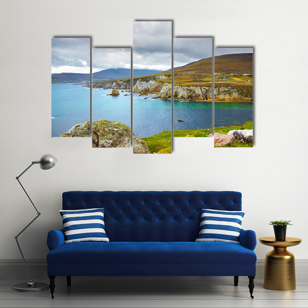 Overcast landscape of the coast at Achill Island, county Mayo, Ireland Multi Panel Canvas Wall Art