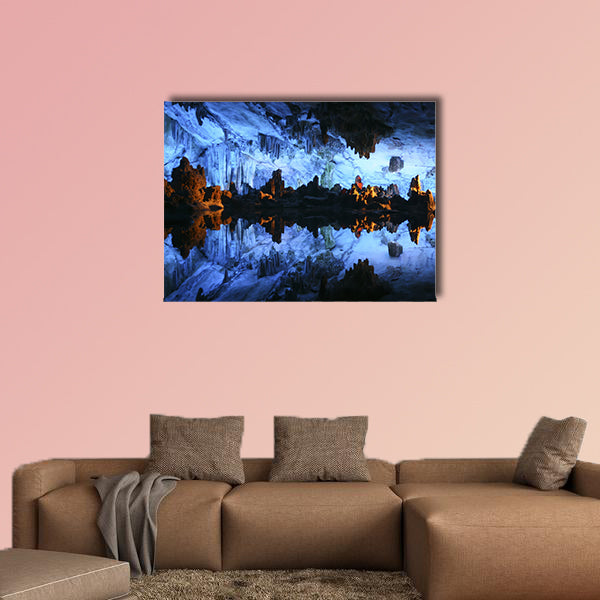 Underground lake in the Reed Flute Cave Lu Di Yan near Guilin in China Multi panel canvas wall art
