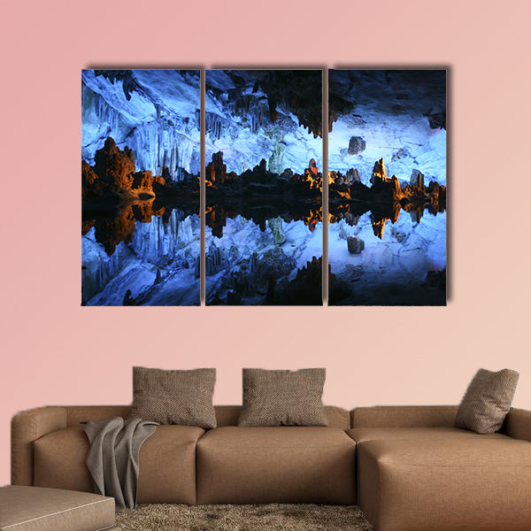 Underground lake in the Reed Flute Cave Lu Di Yan near Guilin in China Multi panel canvas wall art