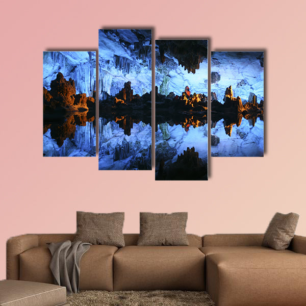 Underground lake in the Reed Flute Cave Lu Di Yan near Guilin in China Multi panel canvas wall art