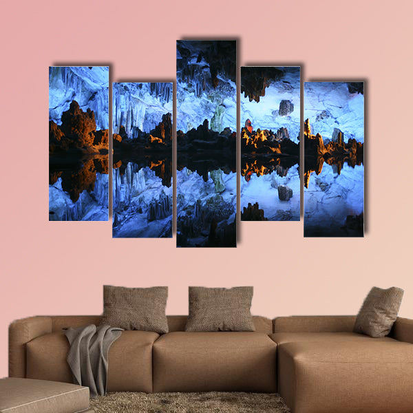 Underground lake in the Reed Flute Cave Lu Di Yan near Guilin in China Multi panel canvas wall art
