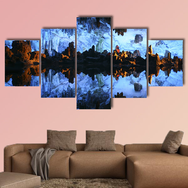 Underground lake in the Reed Flute Cave Lu Di Yan near Guilin in China Multi panel canvas wall art