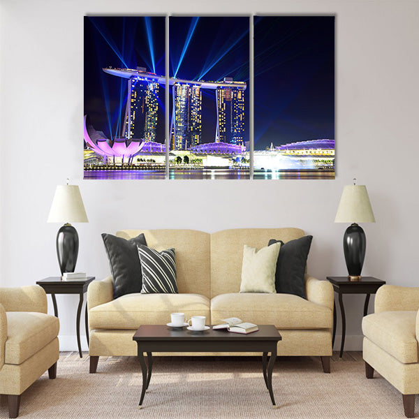 Singapore skyline at night Multi panel canvas wall art