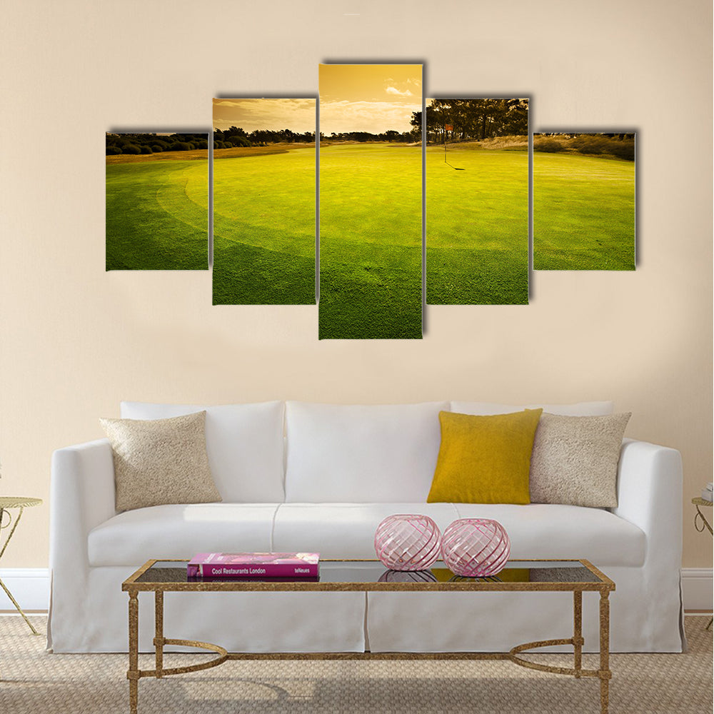 Golf Green Sunset Multi Panel Canvas Wall Art