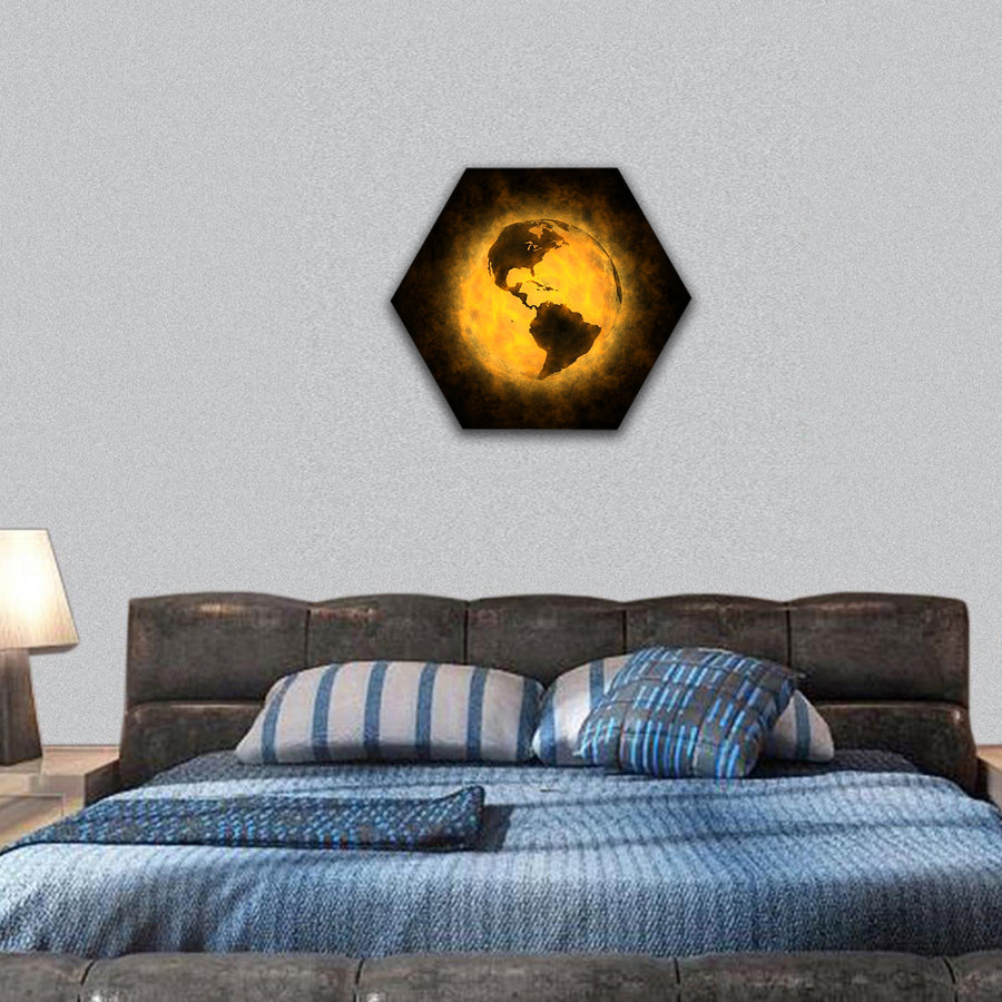 Total warming of planet Earth America hexagonal canvas wall art