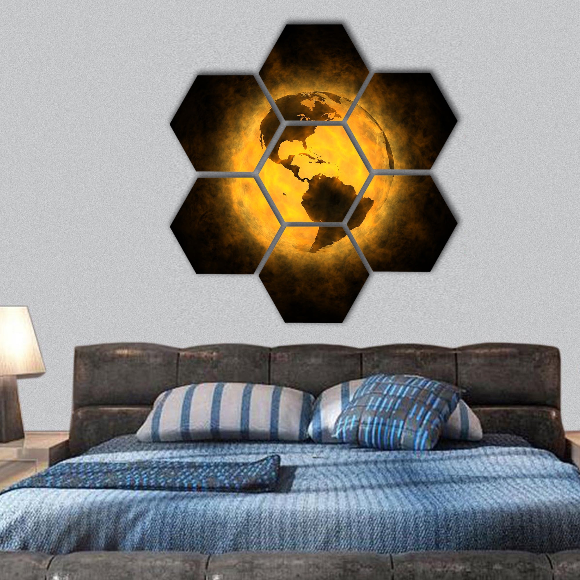 Total warming of planet Earth America hexagonal canvas wall art
