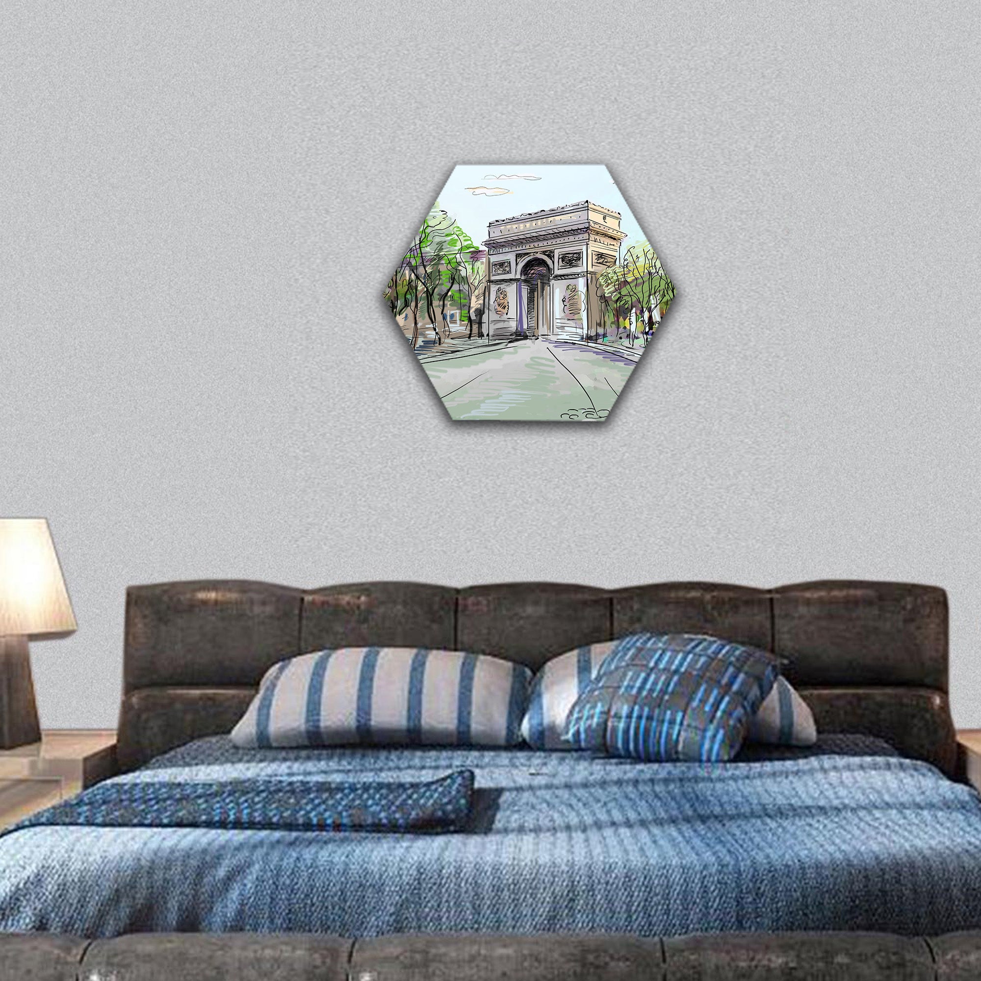 Street in Paris hexagonal canvas wall art