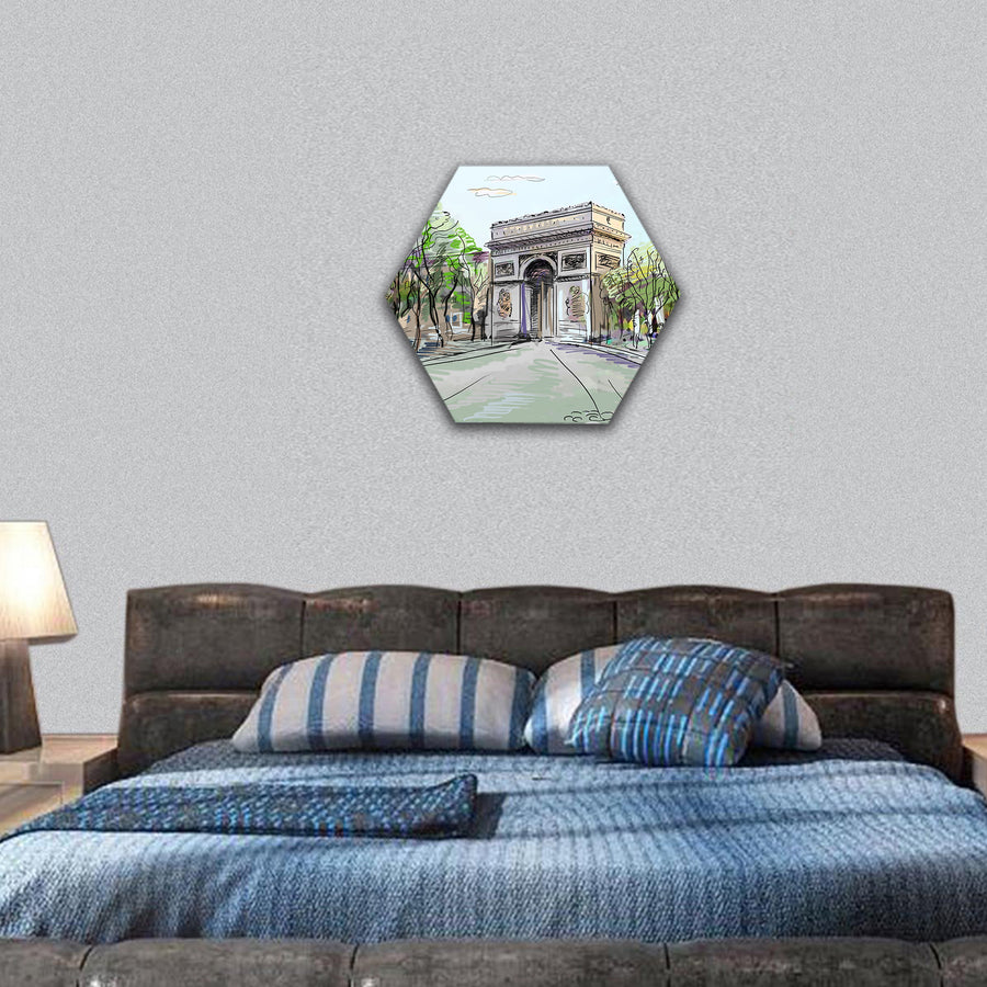 Street in Paris hexagonal canvas wall art