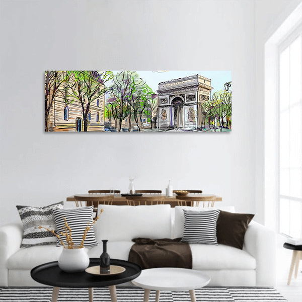 Street in paris - illustration panoramic canvas wall art