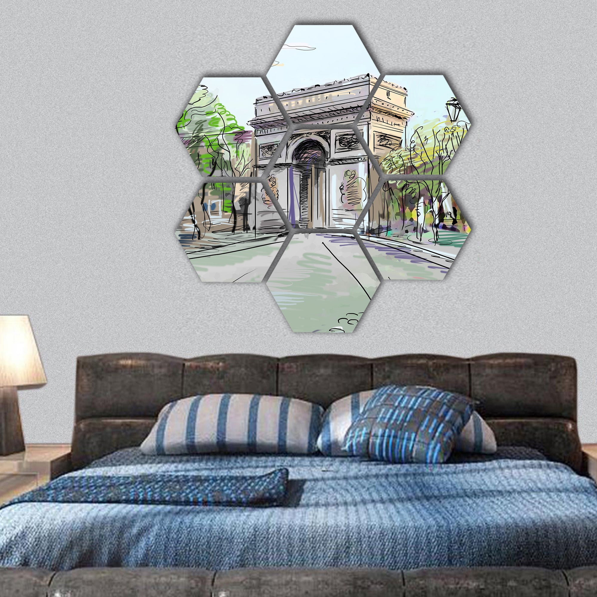 Street in Paris hexagonal canvas wall art