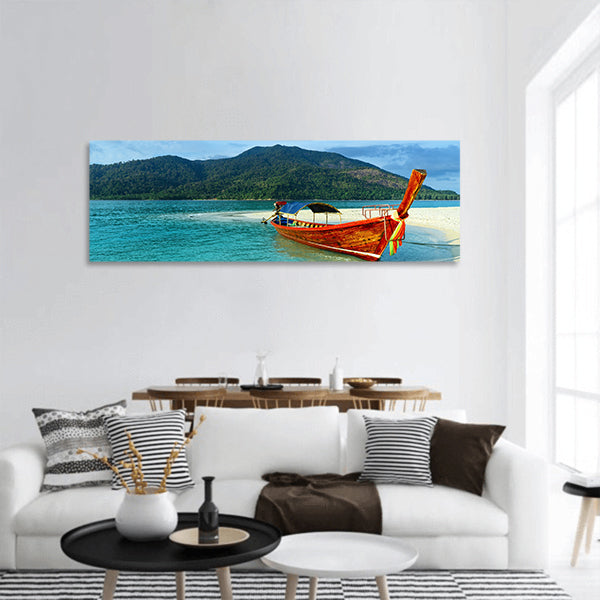 Clear water and blue sky Lipe island, Thailand panoramic canvas wall art