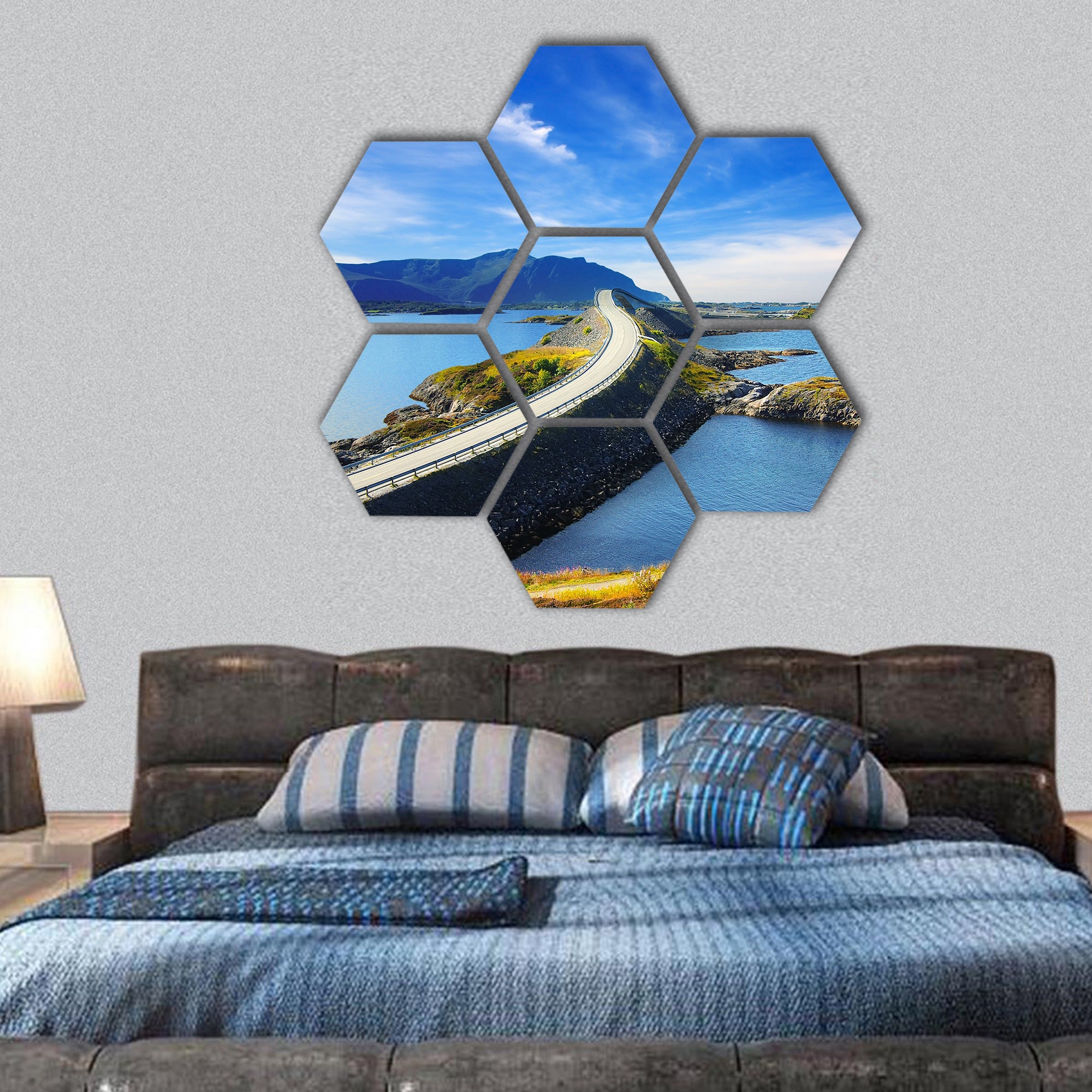 Picturesque Norway landscape , Atlanterhavsvegen hexagonal canvas wall art