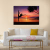 Silhouette of Yoga girl in sunset Multi panel canvas wall art