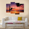 Silhouette of Yoga girl in sunset Multi panel canvas wall art