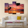 Silhouette of Yoga girl in sunset Multi panel canvas wall art