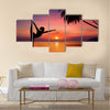 Silhouette of Yoga girl in sunset Multi panel canvas wall art