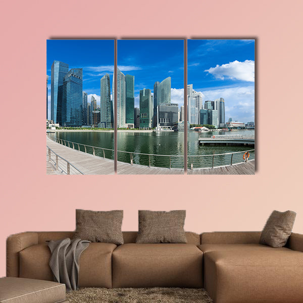 Singapore skyline of business district and Marina Bay multi panel canvas wall art