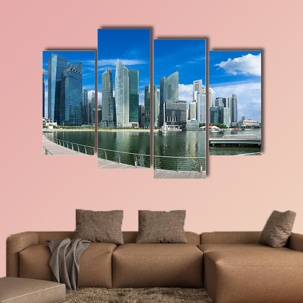 Singapore skyline of business district and Marina Bay multi panel canvas wall art