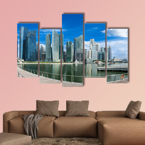 Singapore skyline of business district and Marina Bay multi panel canvas wall art