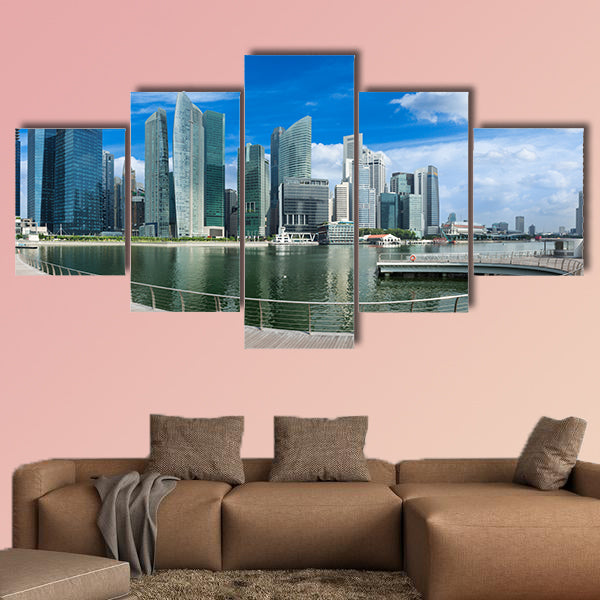 Singapore skyline of business district and Marina Bay multi panel canvas wall art