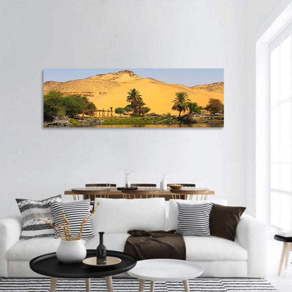 Reflection of a sand dune over the Nile river, Aswan, Egypt panoramic canvas wall art
