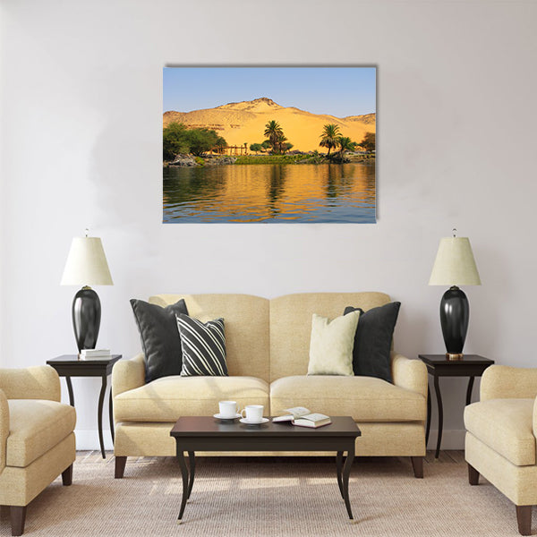 Reflection of a sand dune over the Nile river Multi panel canvas wall art
