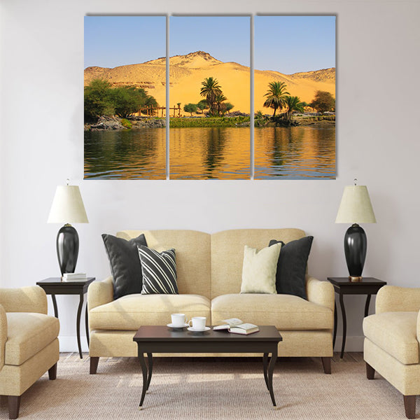 Reflection of a sand dune over the Nile river Multi panel canvas wall art