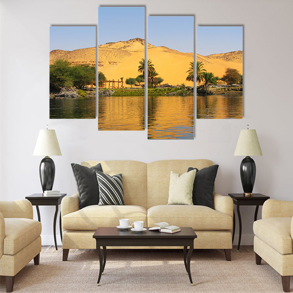 Reflection of a sand dune over the Nile river Multi panel canvas wall art