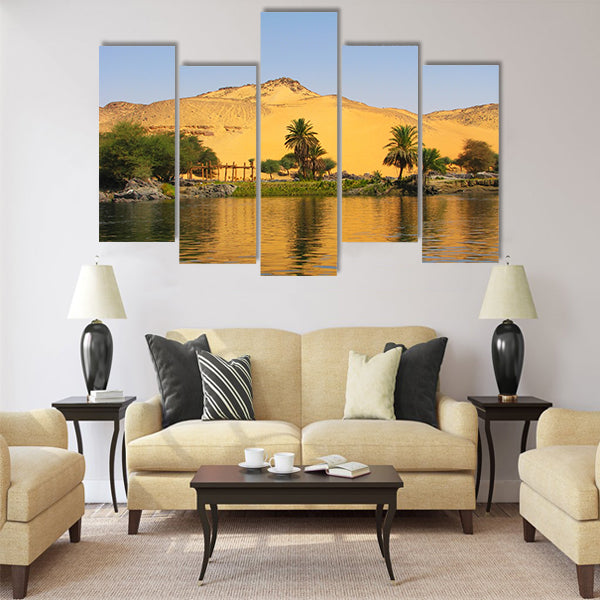 Reflection of a sand dune over the Nile river Multi panel canvas wall art