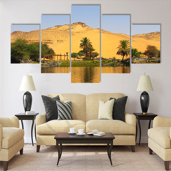 Reflection of a sand dune over the Nile river Multi panel canvas wall art