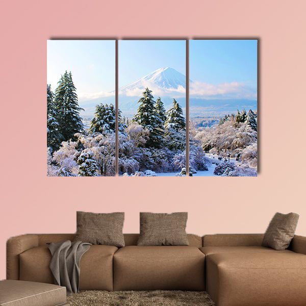 The Sacred Fuji in winter as a view from mountain peak multi panel canvas wall art
