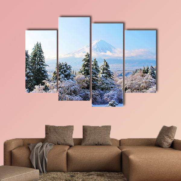 The Sacred Fuji in winter as a view from mountain peak multi panel canvas wall art