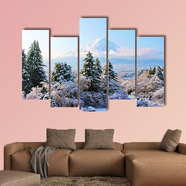 The Sacred Fuji in winter as a view from mountain peak multi panel canvas wall art