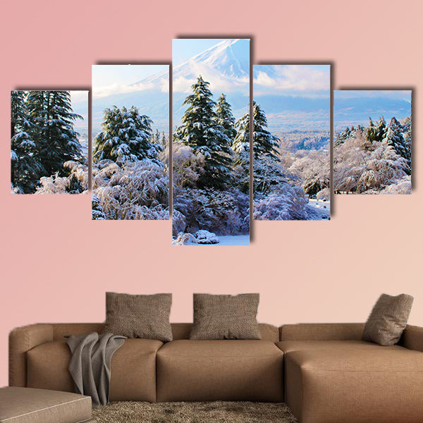 The Sacred Fuji in winter as a view from mountain peak multi panel canvas wall art