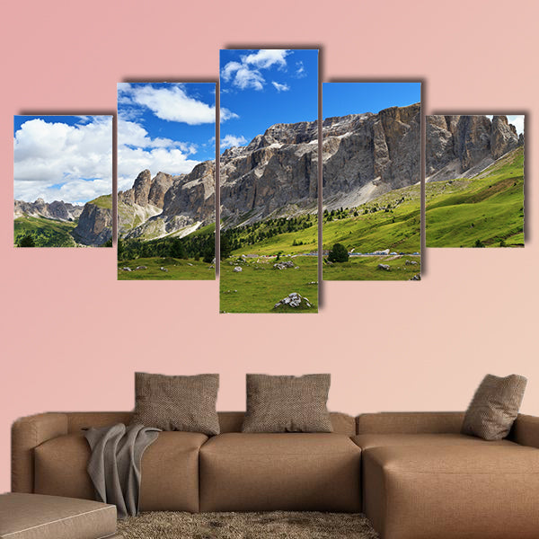 Summer landscape of Sella Mountain and Gardena, multi panel canvas wall art