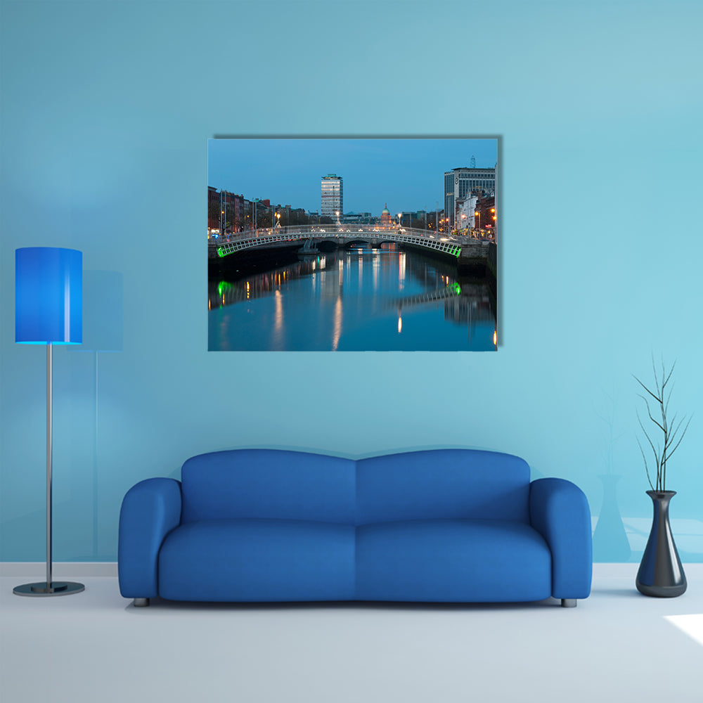 The stunning night scene with Ha'penny Bridge and Liffey River, multi panel canvas wall art