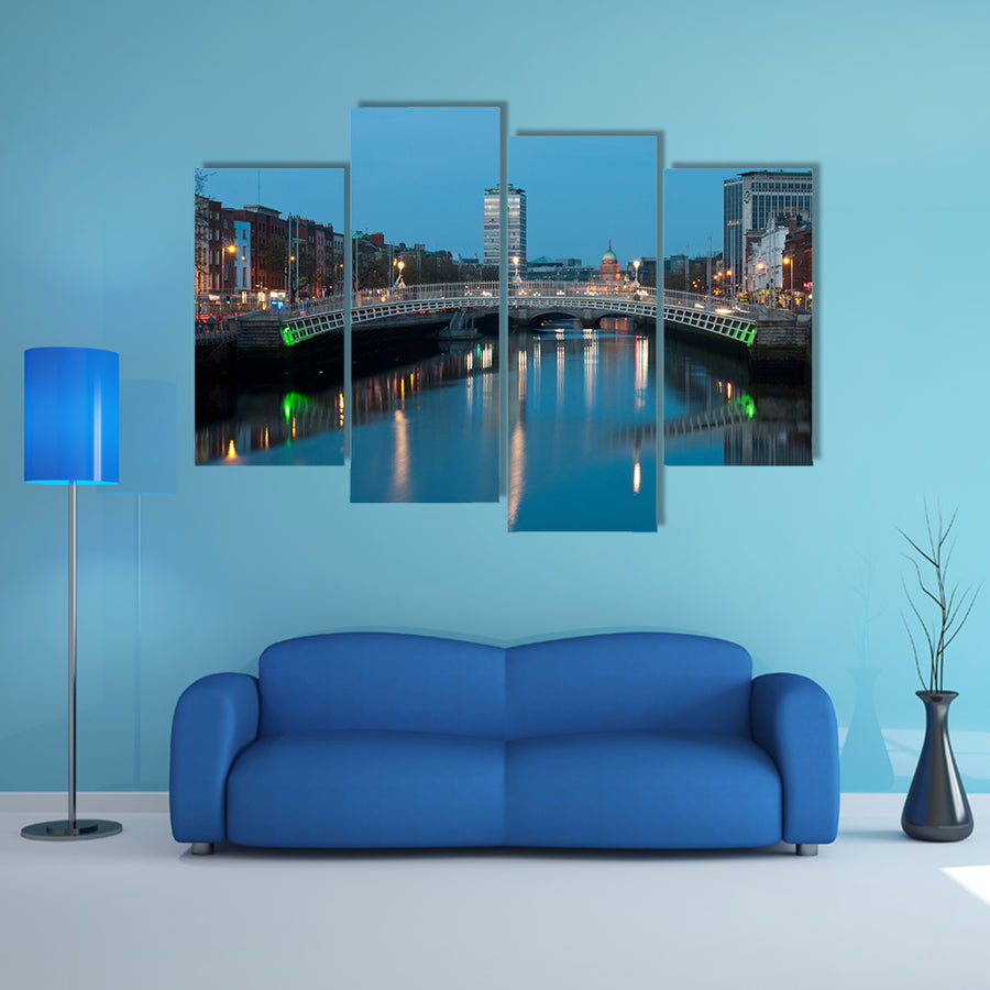 The stunning night scene with Ha'penny Bridge and Liffey River, multi panel canvas wall art