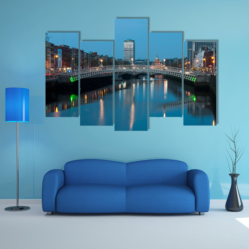 The stunning night scene with Ha'penny Bridge and Liffey River, multi panel canvas wall art