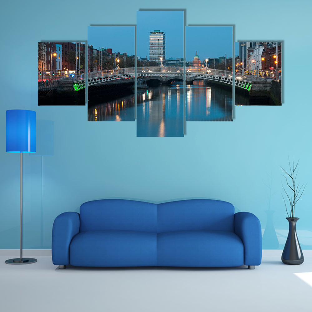 The stunning night scene with Ha'penny Bridge and Liffey River, multi panel canvas wall art