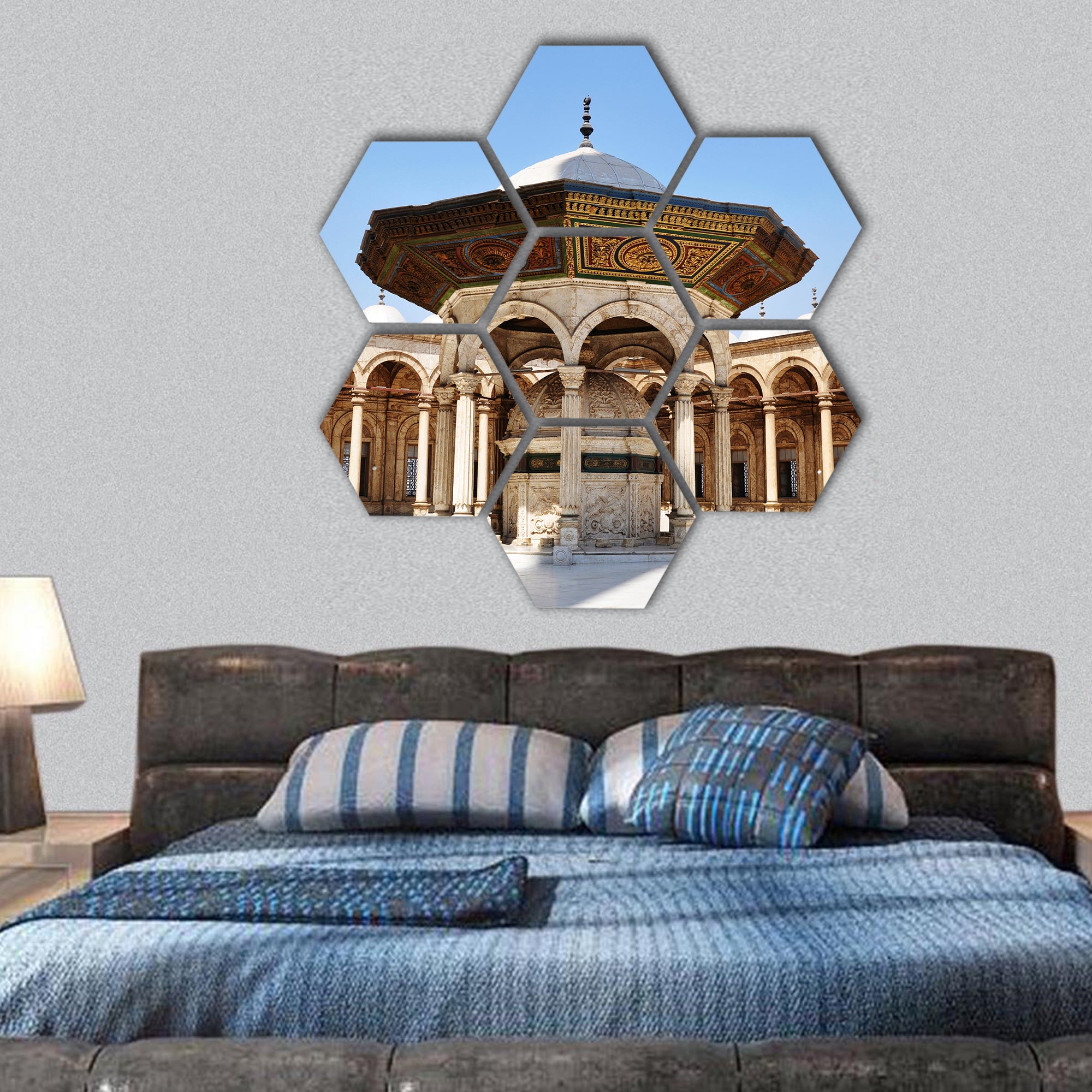 Scenery of the famous Omayyad Mosque in Damascus,Syria hexagonal canvas wall art