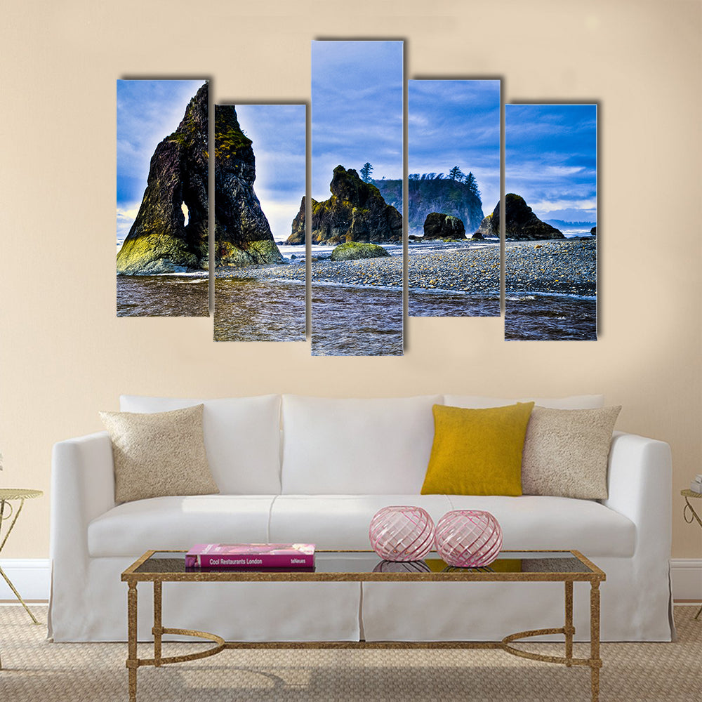 Beautiful Rugged, rocky coast of Ruby Beach Multi Panel Canvas Wall Art