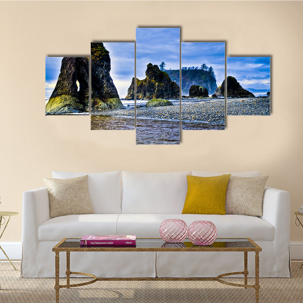 Beautiful Rugged, rocky coast of Ruby Beach Multi Panel Canvas Wall Art