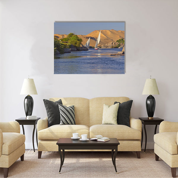 Typical sailing on the Nile In the background Multi panel canvas wall art