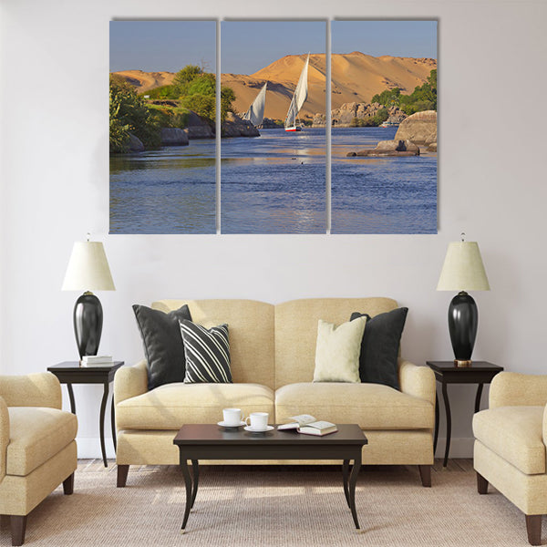Typical sailing on the Nile In the background Multi panel canvas wall art