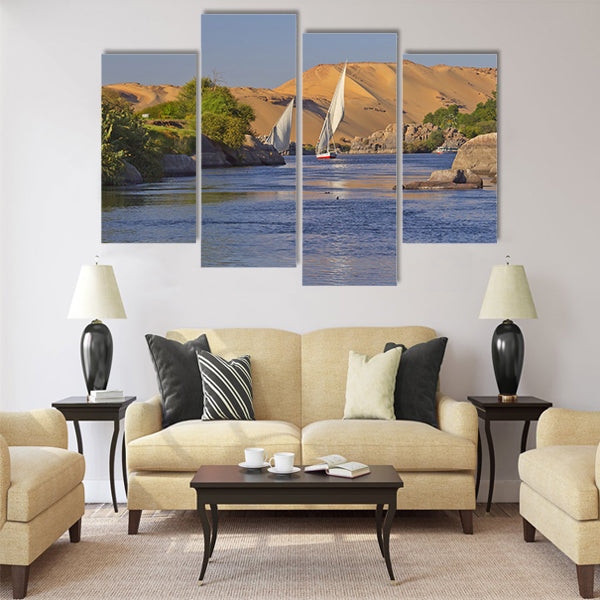 Typical sailing on the Nile In the background Multi panel canvas wall art