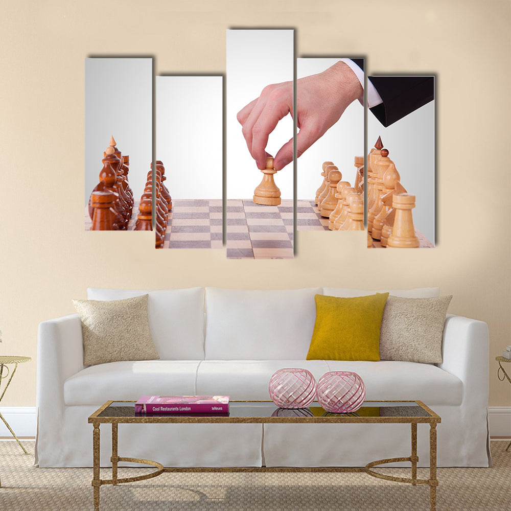 The first step in chess game multi panel canvas wall art