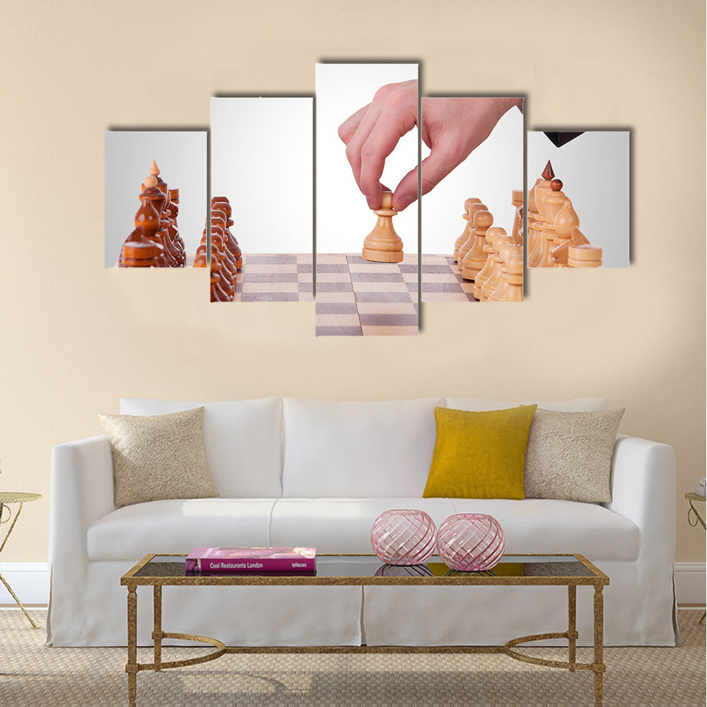 The first step in chess game multi panel canvas wall art