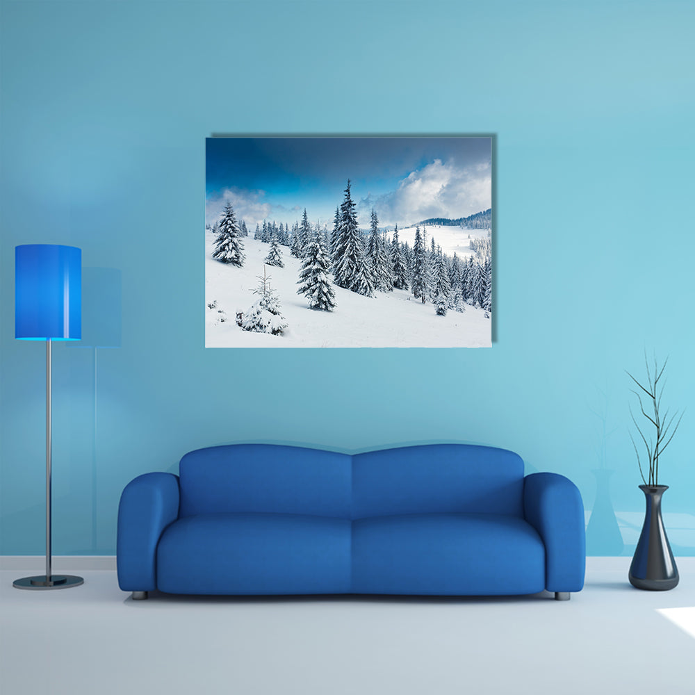 Beautiful Winter Landscape With Snow Covered Trees Multi Panel Canvas Wall Art