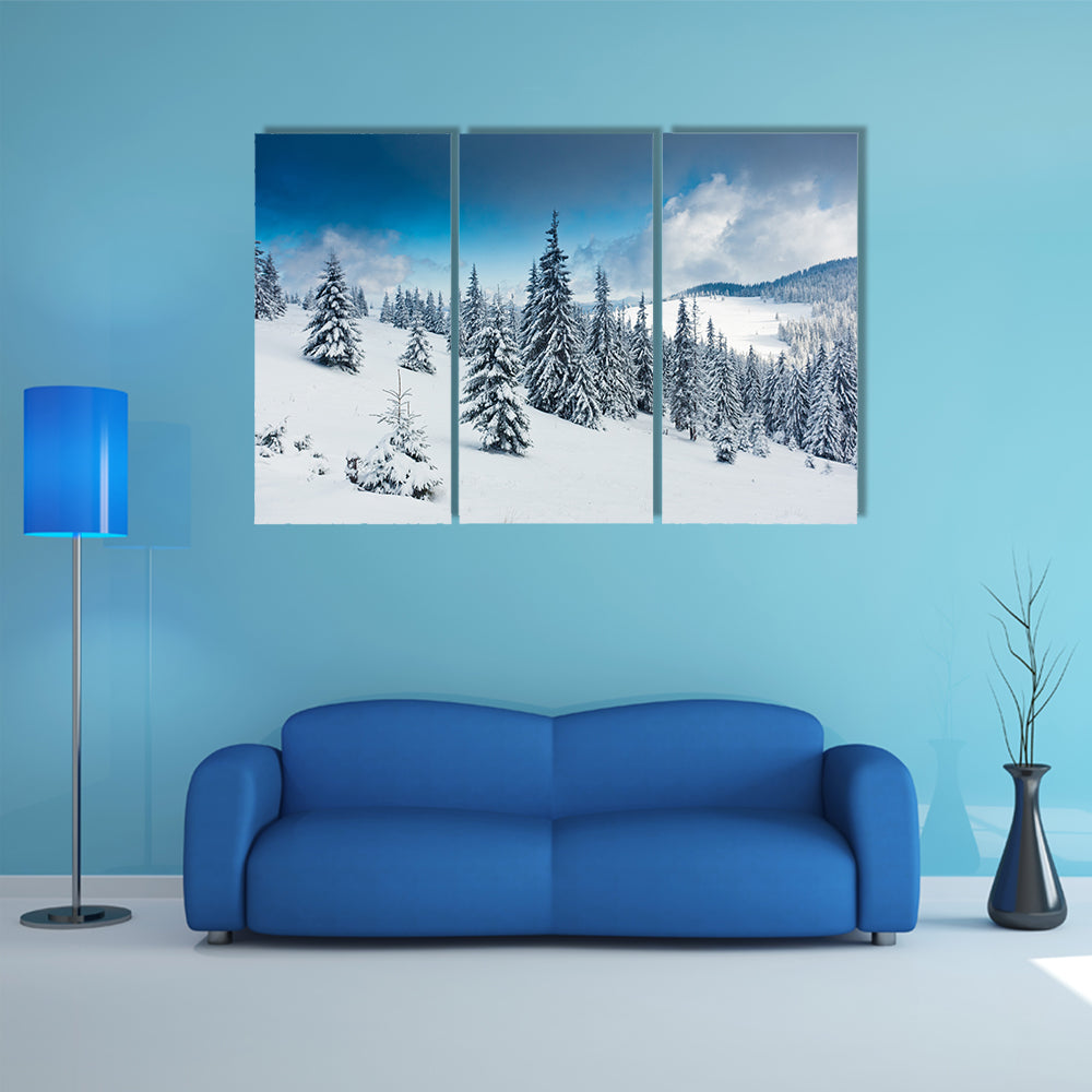 Beautiful Winter Landscape With Snow Covered Trees Multi Panel Canvas Wall Art